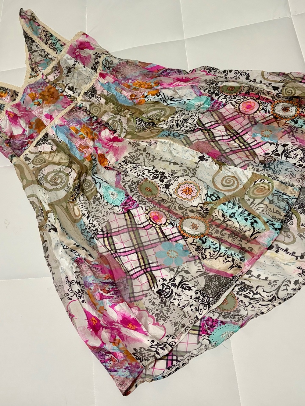 Paul & Joe Sister 100% Silk Patchwork Print Babydoll Dress Sz 1 NWOT